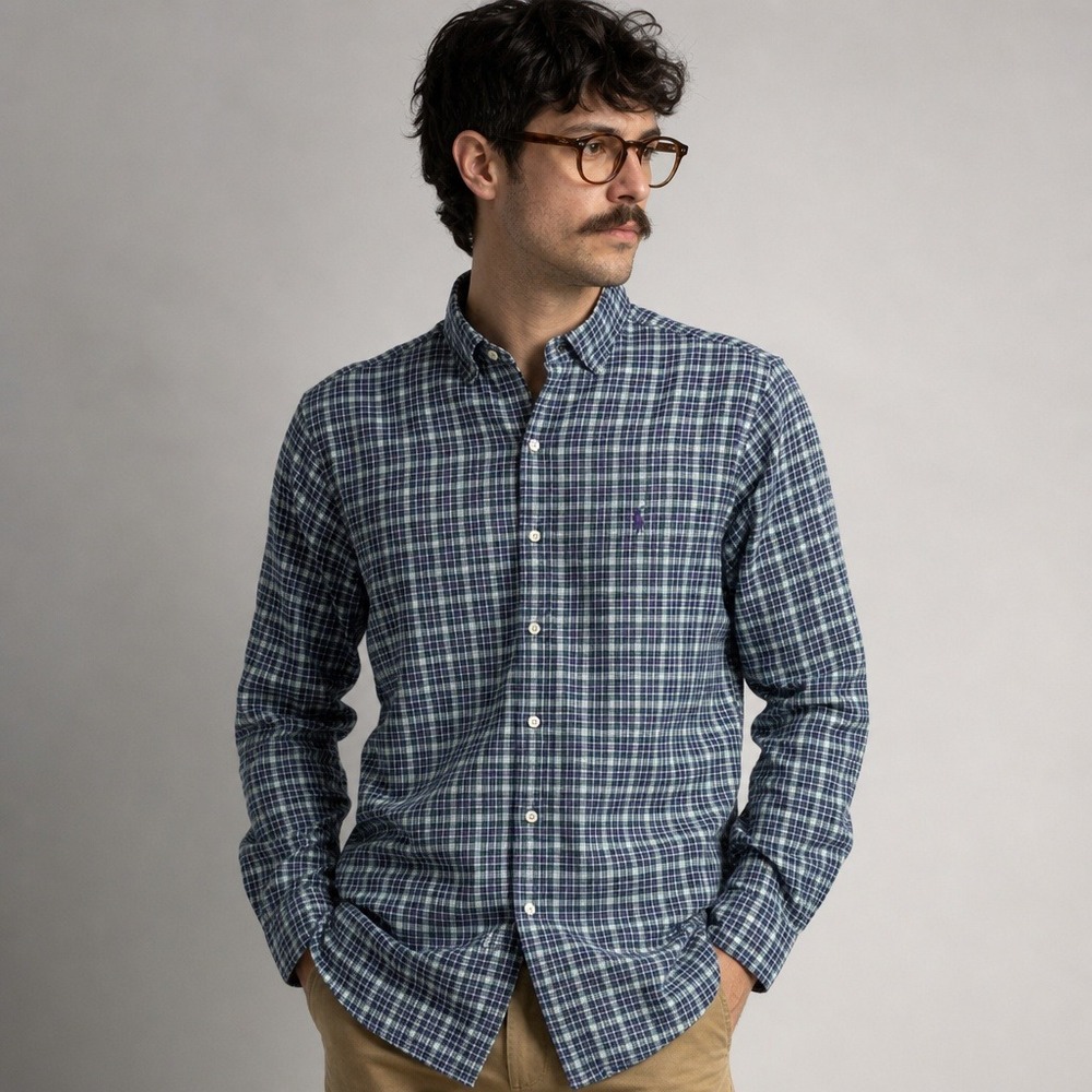 Polo Ralph Lauren Men's M Green Blue Classic Fit Plaid Button Down Shirt